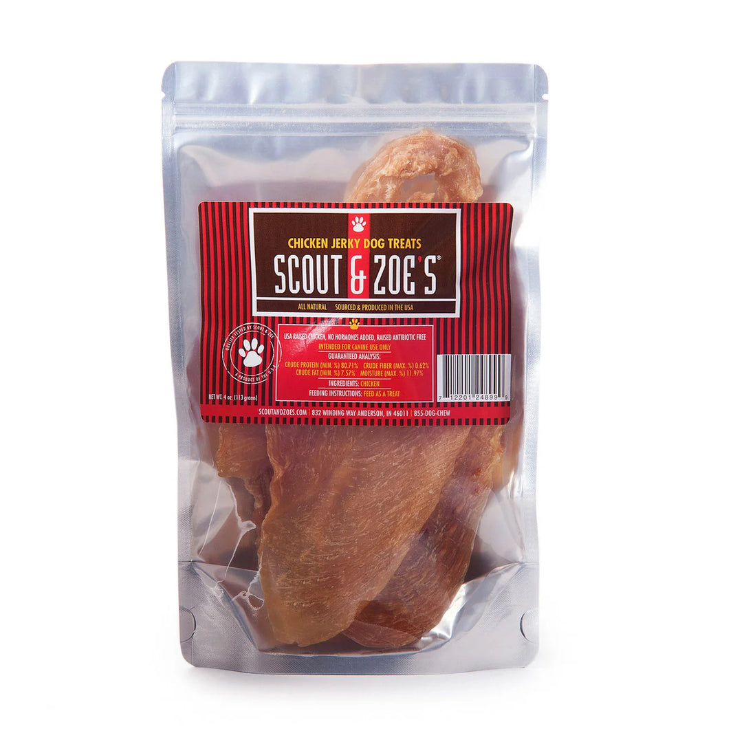 Whole Muscle Chicken Jerky Treats for Dogs and Cats - Single Ingredient - Dehydrated - 4 oz Package