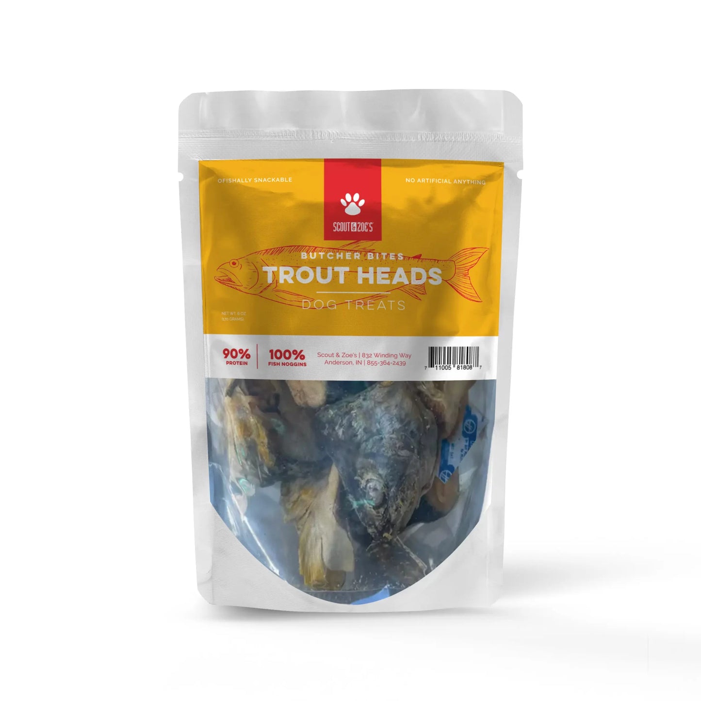 Trout Heads Treats for Dogs and Cats - Freeze Dried - Single Ingredient - Novel Protein - 6 oz Package