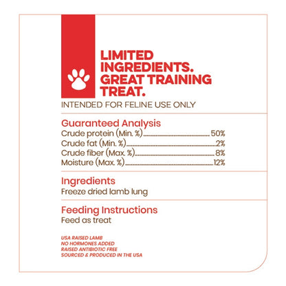 Lamb Lung Cat Treats - Dehydrated - Single Ingredient - Novel Protein - 1.5 oz Package