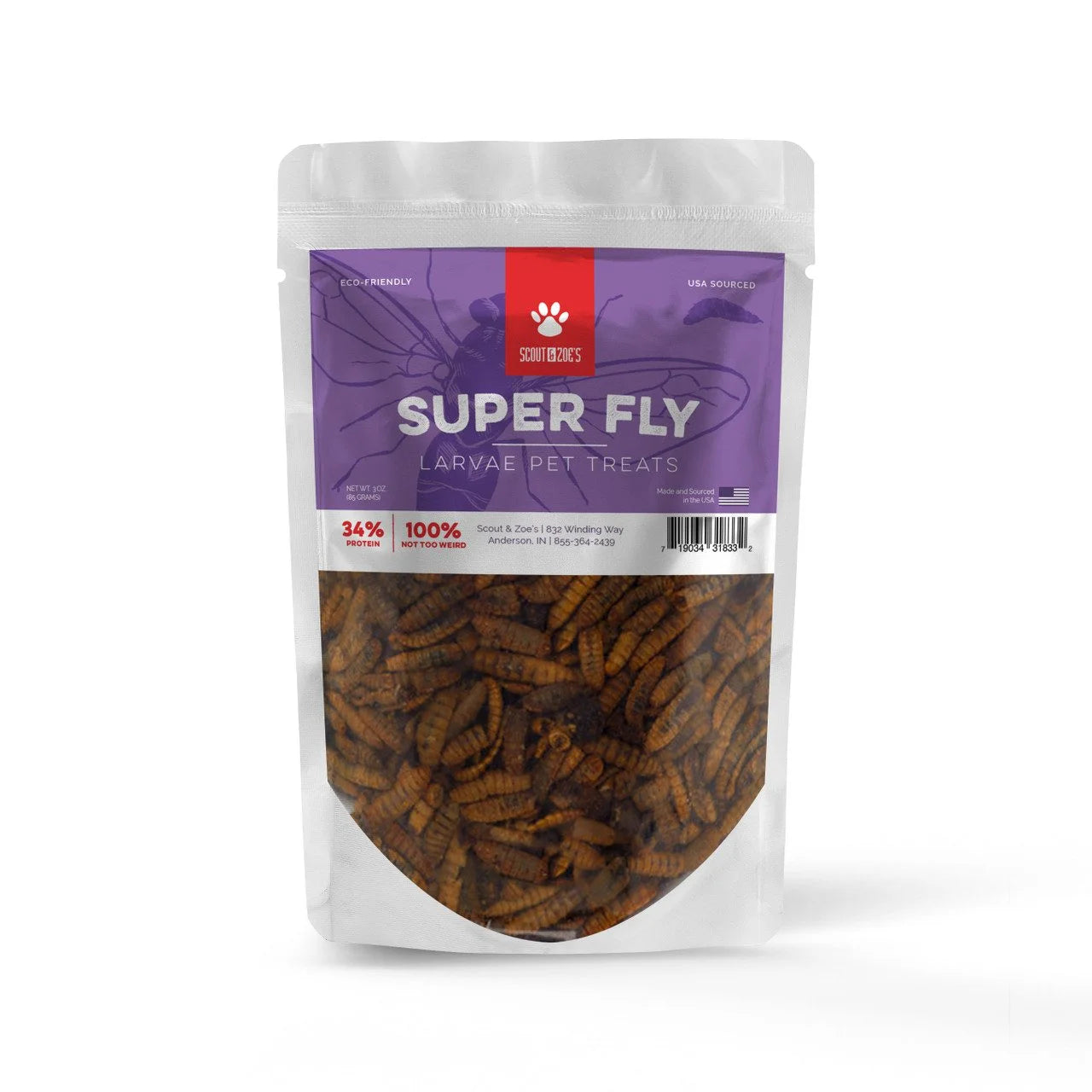 Super Fly - Black Soldier Fly Larvae for Dogs and Cats - Novel Protein - Single Ingredient - 3 oz Package