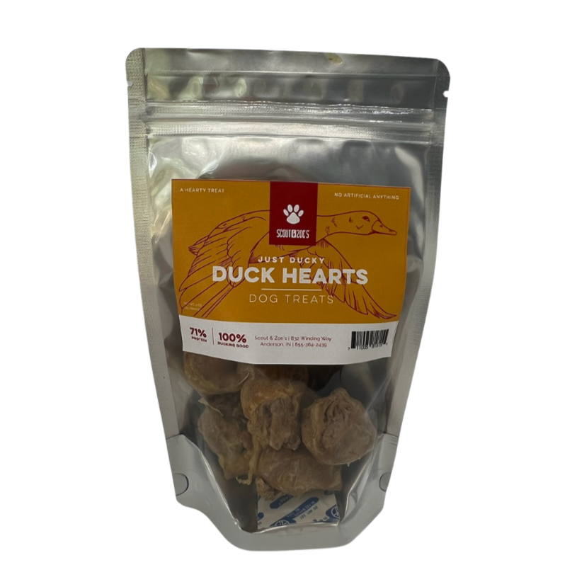 Duck Hearts Treats for Dogs and Cats - Freeze Dried - 2 oz Pouch