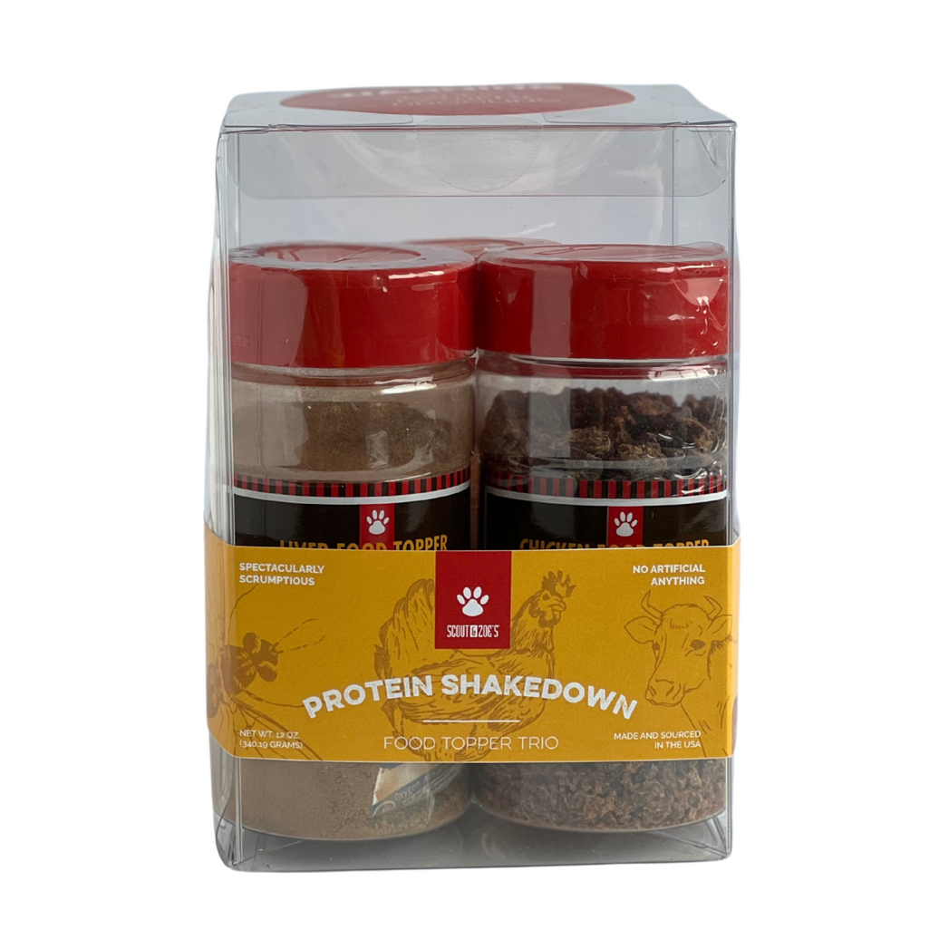 Protein Shakedown 3-Pack Pet Food Toppers – Chicken, Beef, Super Fly
