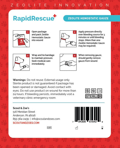 PRE-ORDER: Rapid Rescue® Zeolite Hemostatic Gauze – Fast-Acting Bleed Cauterizing Gauze for Pets & People