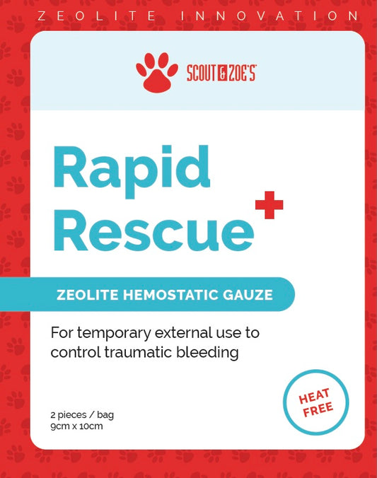 PRE-ORDER: Rapid Rescue® Zeolite Hemostatic Gauze – Fast-Acting Bleed Cauterizing Gauze for Pets & People